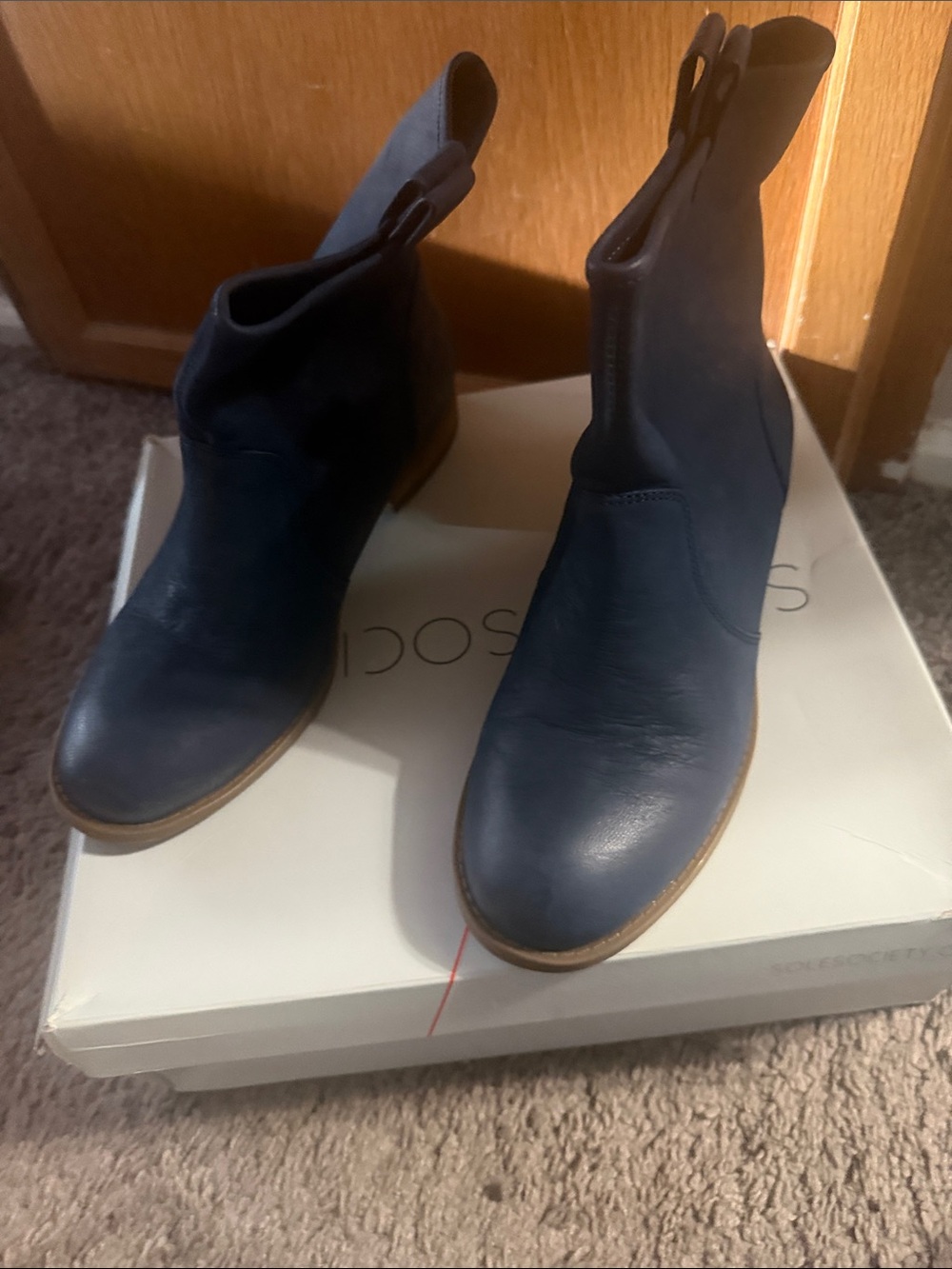 Sole Society Navy Leather Pull-On Ankle Booties